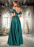 Roselyn A-line Off the Shoulder Sweetheart Floor-Length Satin Prom Dresses STIP0025852