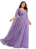 Joy A-line V-Neck Floor-Length Chiffon Evening Dress With Pleated STIP0020896