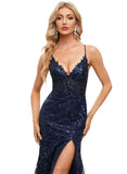 Natalie Trumpet/Mermaid V-Neck Sweep Train Lace Prom Dresses With Sequins STIP0020940