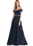 Mareli A-line Cold Shoulder V-Neck Floor-Length Chiffon Evening Dress With Beading Pleated Sequins STIP0020963