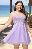 Georgia A-line V-Neck Short/Mini Lace Tulle Homecoming Dress With Beading STIP0020501