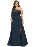 Frederica Sheath/Column One Shoulder Floor-Length Chiffon Lace Evening Dress With Sequins STIP0020775