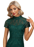 Geraldine Sheath/Column High Neck Illusion Tea-Length Lace Cocktail Dress STIP0020805