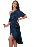 Catherine Sheath/Column One Shoulder Tea-Length Silky Satin Cocktail Dress STIP0020834