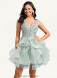 Rosemary Ball-Gown/Princess V-Neck Short Tulle Lace Homecoming Dress STIP0025671