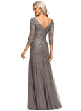 Daisy Trumpet/Mermaid V-Neck Floor-Length Lace Tulle Evening Dress With Sequins STIP0020907