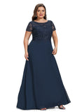 Roberta A-line Scoop Illusion Floor-Length Chiffon Lace Evening Dress With Sequins STIP0020857