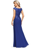 Tiffany Sheath/Column V-Neck Floor-Length Chiffon Lace Evening Dress With Sequins STIP0020840