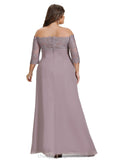 Ashleigh Sheath/Column Off the Shoulder Floor-Length Chiffon Lace Evening Dress With Pleated STIP0020860