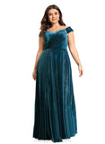 Paola A-line Off the Shoulder Floor-Length Velvet Evening Dress With Pleated STIP0020913