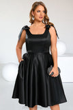 Sonia A-line Square Knee-Length Satin Homecoming Dress With Bow STIP0020556