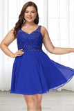 Brylee A-line V-Neck Short/Mini Chiffon Lace Homecoming Dress With Beading STIP0020563