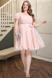 Charlize A-line Square Short/Mini Chiffon Satin Homecoming Dress With Beading Bow Ruffle STIP0020597