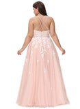 Jan Ball-Gown/Princess Square Floor-Length Lace Tulle Prom Dresses With Sequins STIP0020929