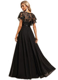 Aurora Sheath/Column V-Neck Illusion Floor-Length Chiffon Lace Sequin Evening Dress STIP0020912