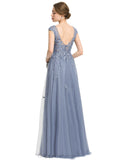 Kierra A-line V-Neck Floor-Length Lace Tulle Evening Dress With Sequins STIP0020996