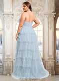 Ella Ball-Gown/Princess V-Neck Sweep Train Tulle Prom Dresses STIP0025833