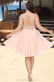 Avery A-line Halter Knee-Length Chiffon Homecoming Dress With Beading STIP0020541