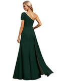 Corinne Trumpet/Mermaid One Shoulder Floor-Length Chiffon Evening Dress With Pleated Appliques Lace Sequins STIP0020843