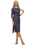 Piper Sheath/Column Boat Neck Knee-Length Chiffon Lace Cocktail Dress With Pleated Sequins STIP0020853