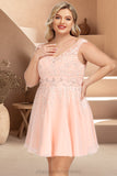 Amiya A-line V-Neck Knee-Length Chiffon Lace Homecoming Dress With Beading STIP0020565