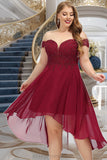 Alanna A-line Off the Shoulder Asymmetrical Chiffon Homecoming Dress With Beading STIP0020582