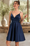 Adriana A-line V-Neck Short/Mini Satin Homecoming Dress STIP0020466