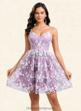 Tori A-line V-Neck Short Lace Homecoming Dress With Embroidered STIP0025697