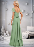 Aliyah Trumpet/Mermaid Off the Shoulder V-Neck Floor-Length Chiffon Bridesmaid Dress STIP0025810