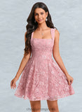 Kiersten A-line Square Mini Lace Homecoming Dress With Bow Sequins STIP0025647