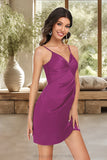 Naomi Bodycon V-Neck Short/Mini Silky Satin Homecoming Dress With Ruffle STIP0020505