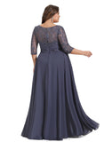 Brooklynn A-line Scoop Illusion Floor-Length Chiffon Lace Evening Dress With Pleated Sequins STIP0020942