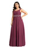 Iris A-line V-Neck Floor-Length Chiffon Lace Evening Dress With Beading Rhinestone Sequins STIP0020816