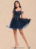 Nora A-line V-Neck Short Tulle Lace Homecoming Dress With Sequins STIP0025642