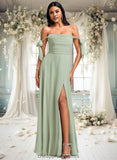 Penny A-line Cowl Floor-Length Chiffon Bridesmaid Dress With Bow STIP0025738