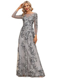 Hailee A-line Boat Neck Illusion Floor-Length Lace Evening Dress STIP0020802