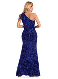 Kristen Sheath/Column One Shoulder Floor-Length Sequin Prom Dresses With Sequins STIP0020828