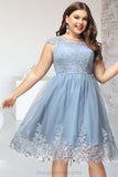 Makenzie A-line Scoop Knee-Length Lace Tulle Homecoming Dress With Sequins STIP0020579