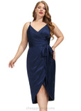 Akira Sheath/Column V-Neck Asymmetrical Silky Satin Cocktail Dress With Pleated STIP0020973