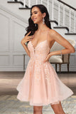 Martha A-line V-Neck Short/Mini Lace Tulle Homecoming Dress With Sequins STIP0020500