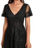 Ariana A-line V-Neck Knee-Length Lace Tulle Cocktail Dress With Sequins STIP0020878