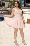 Avery A-line V-Neck Short/Mini Tulle Homecoming Dress With Beading STIP0020538