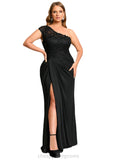 Lorena Sheath/Column One Shoulder Floor-Length Lace Jersey Evening Dress With Pleated STIP0020884