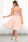 Deborah A-line V-Neck Knee-Length Chiffon Lace Homecoming Dress STIP0020527