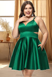 Addyson A-line V-Neck Short/Mini Satin Homecoming Dress STIP0020493