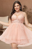 Essence A-line V-Neck Short/Mini Lace Tulle Homecoming Dress STIP0020524