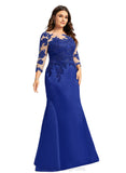 Thirza Trumpet/Mermaid Boat Neck Illusion Floor-Length Lace Satin Evening Dress STIP0020918