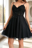 Nova A-line V-Neck Short/Mini Tulle Homecoming Dress With Sequins STIP0020462