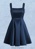 Kaylen A-line Straight Short Satin Homecoming Dress With Bow STIP0025639