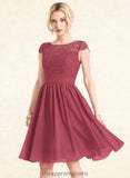 Kay A-line Scoop Knee-Length Lace Chiffon Homecoming Dress STIP0025698